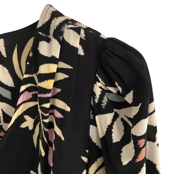 ba&sh Top Cross Black Floral Viscose V-Neck Three Quarter Sleeve Blouse Size XS - Picture 5 of 13
